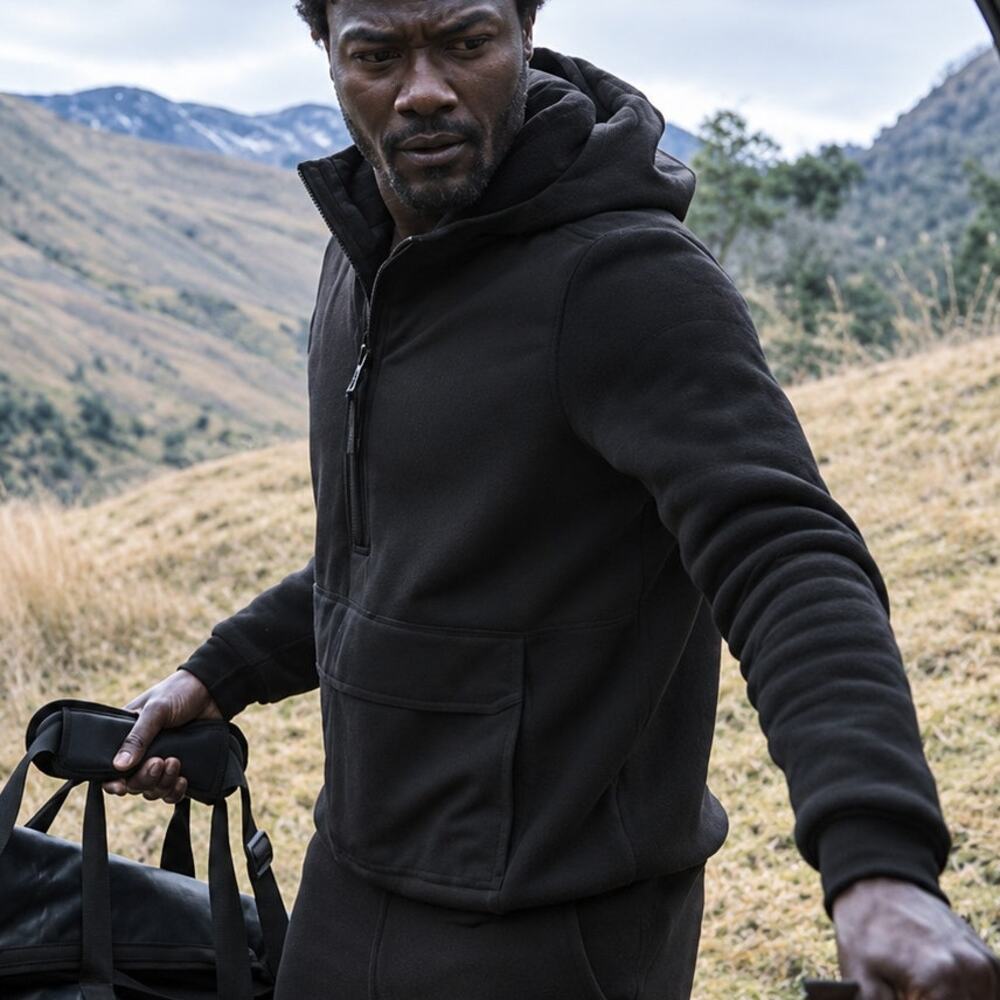 AETHER Walsh Fleece Hooded Jacket in Onyx Black Size Large